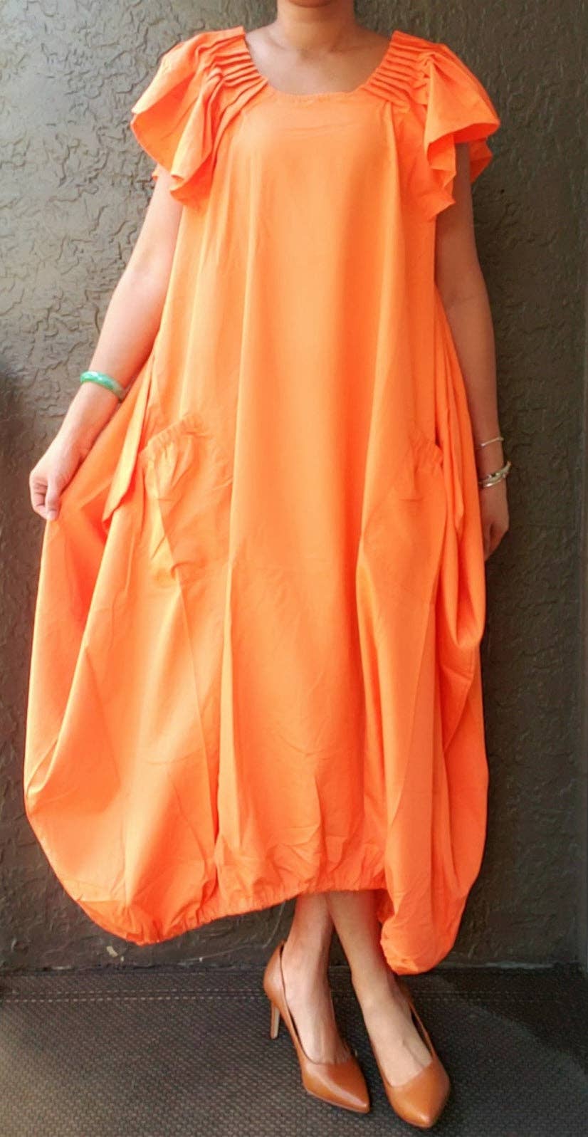 Balloon Dress/Solid/Orange - 22169