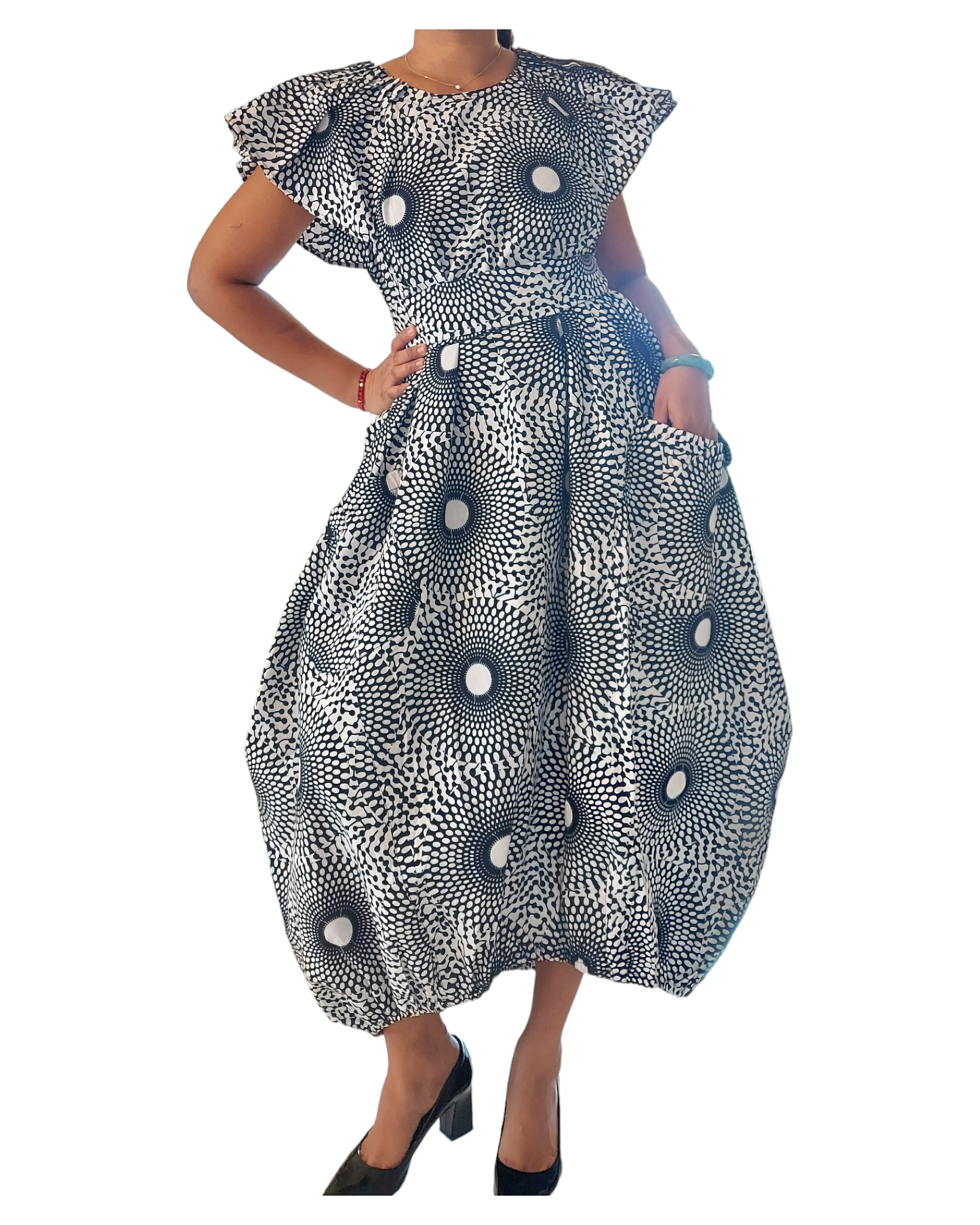 7745- Printed Ballon Dress