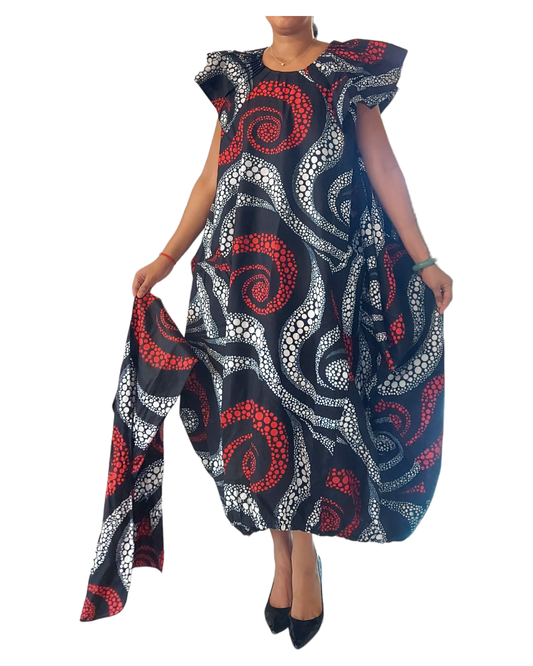 7745- Printed Ballon Dress