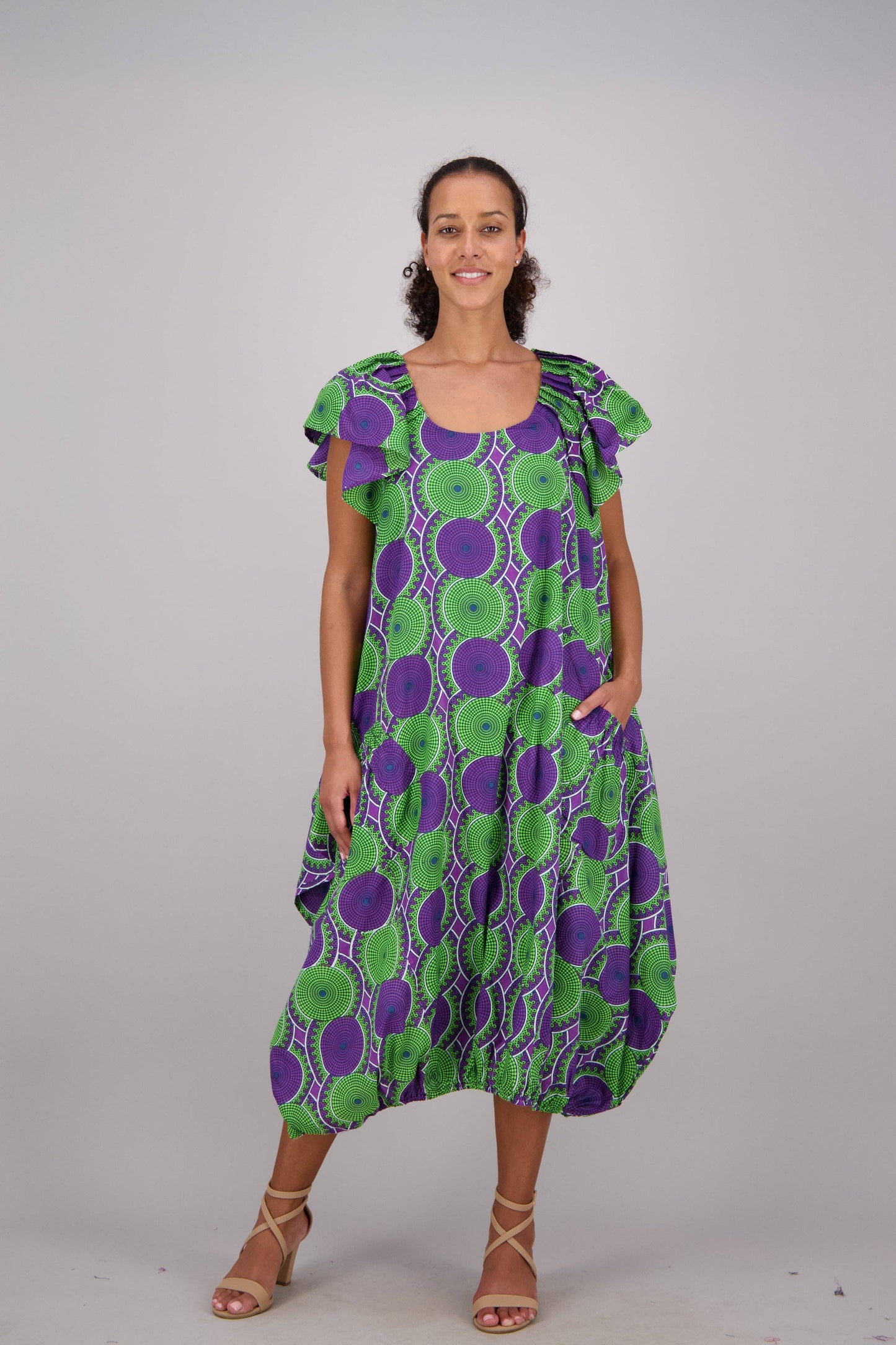 Purple and Green tribal print balloon dress