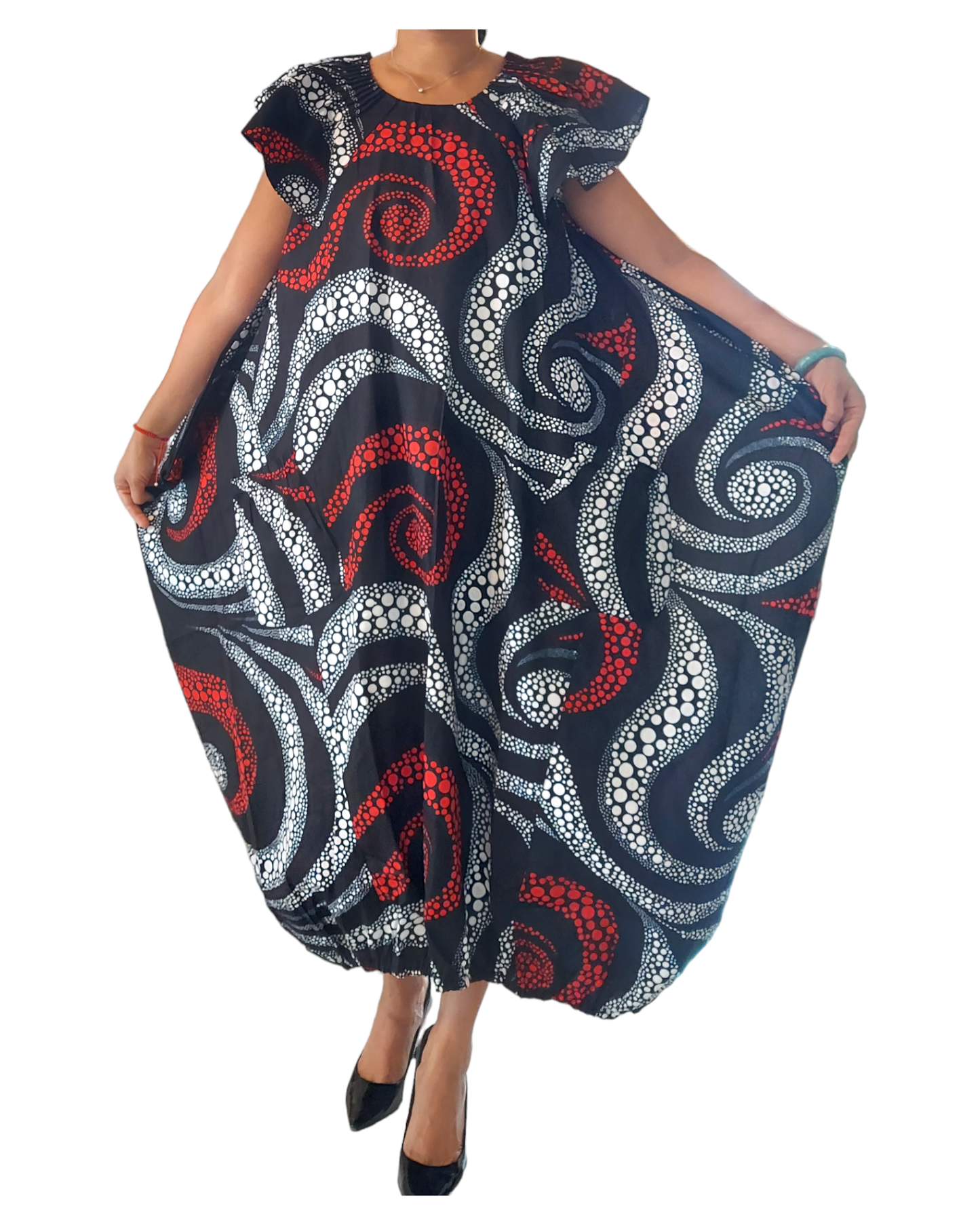 7745- Printed Ballon Dress