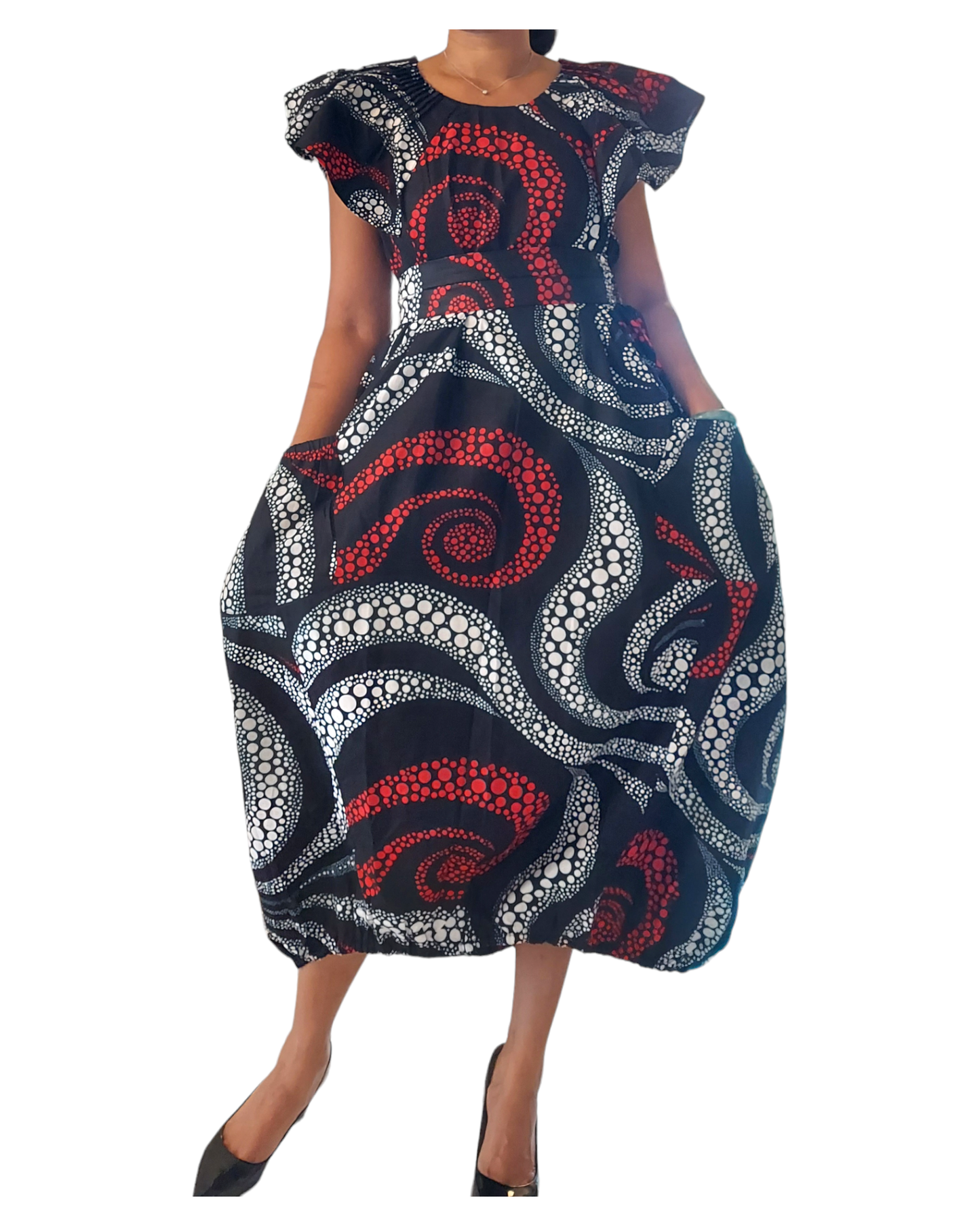 7745- Printed Ballon Dress