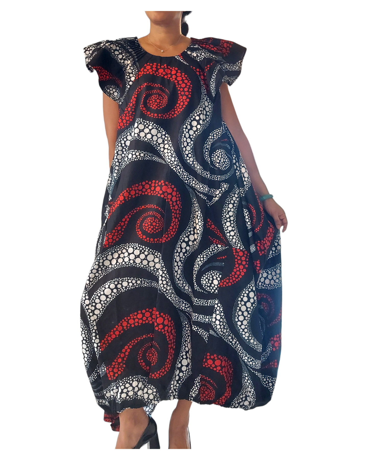 7745- Printed Ballon Dress