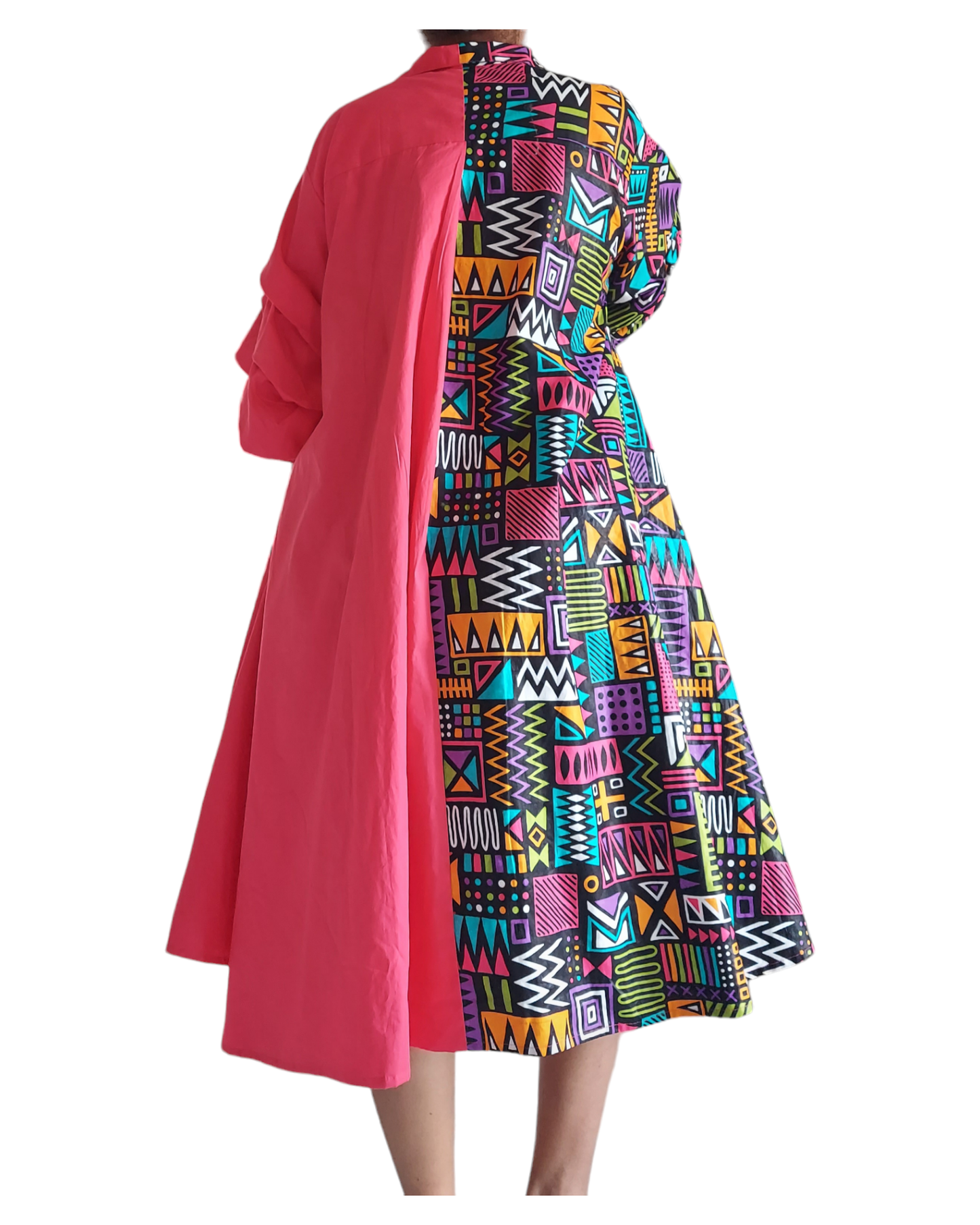 Karey Aztec  Swing Dress/ Cotton / Ruffle Sleeve - Two Tone