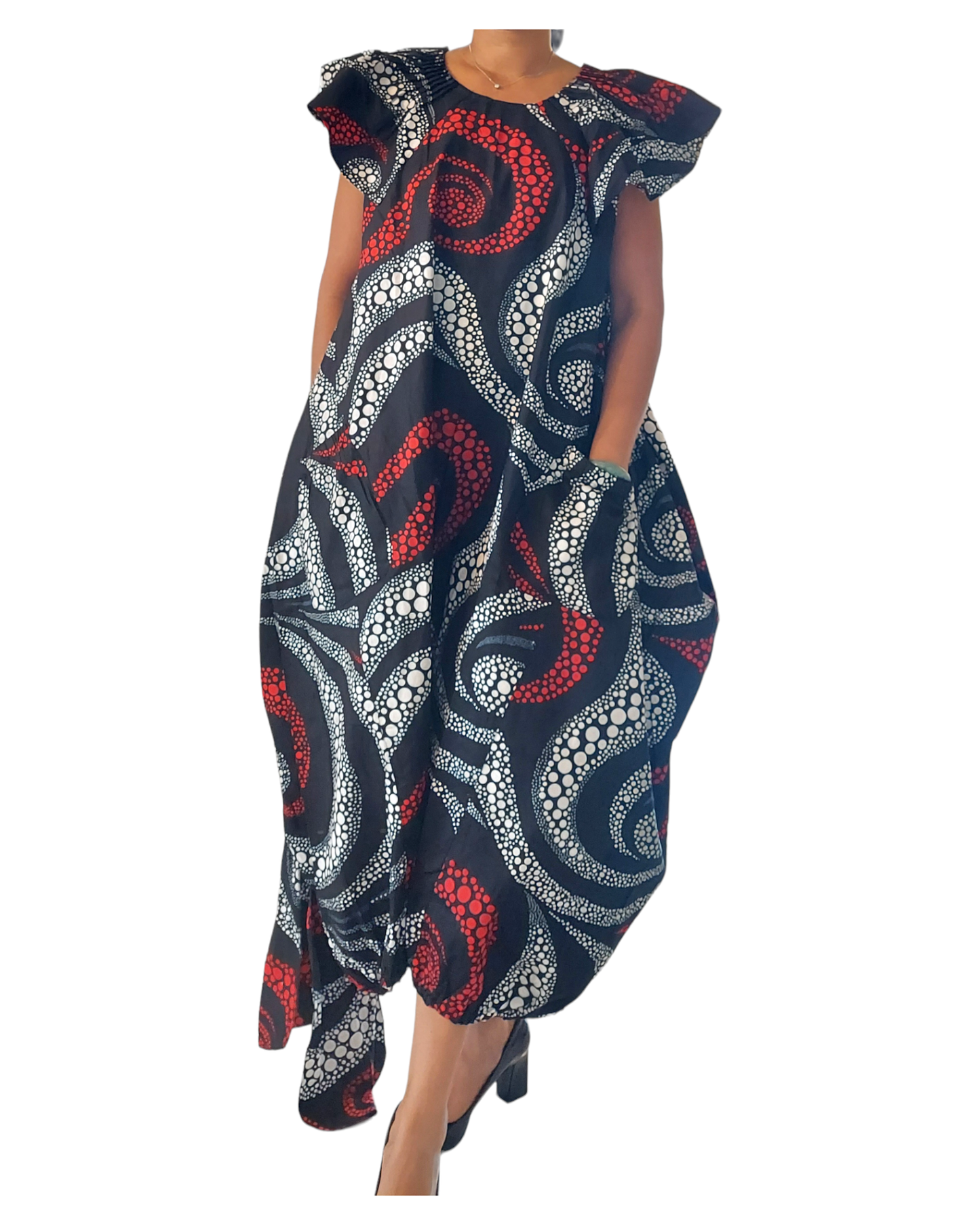 7745- Printed Ballon Dress