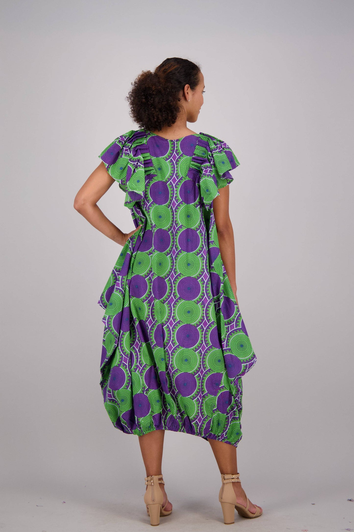 Purple and Green tribal print balloon dress