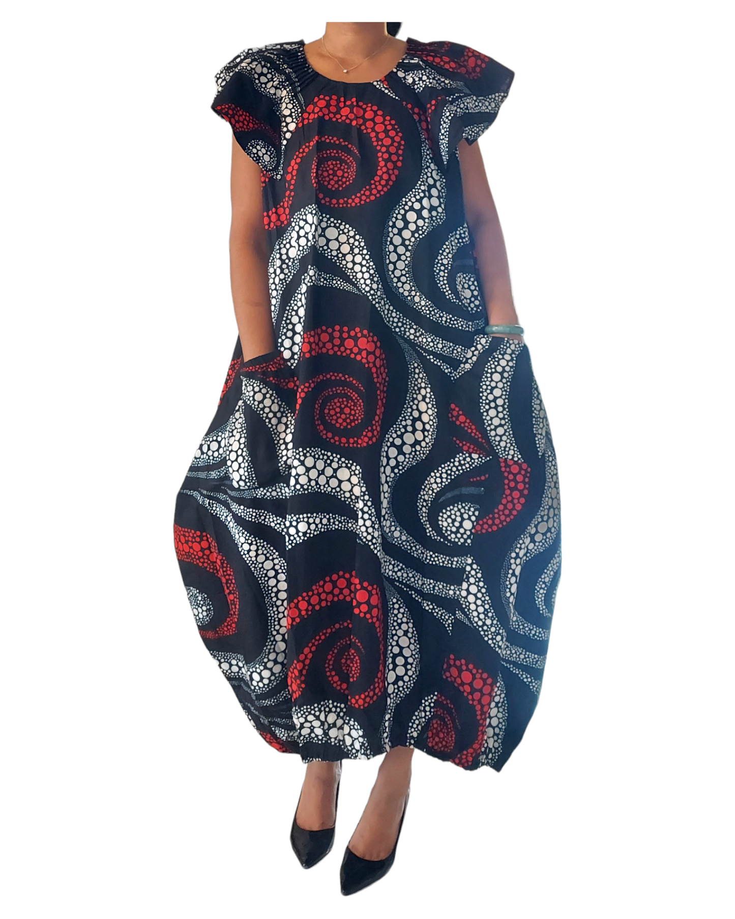 7745- Printed Ballon Dress