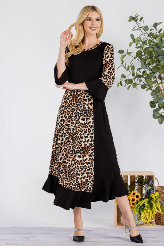 Leopard Print Empire Waist Midi