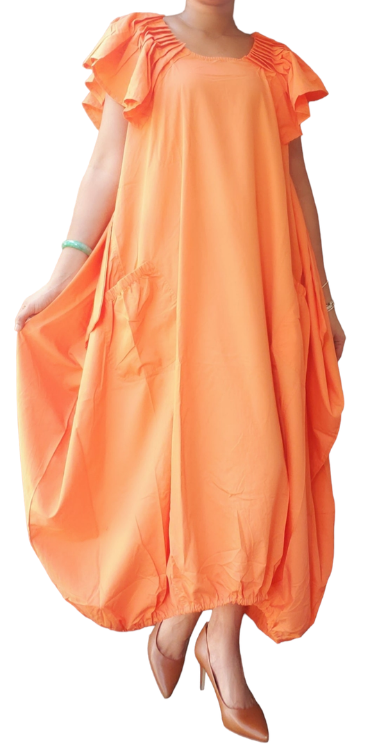 Balloon Dress/Solid/Orange - 22169