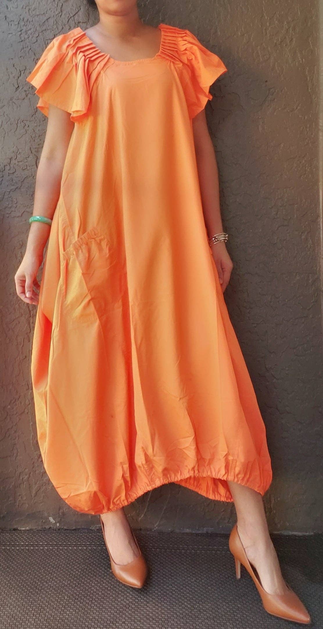 Balloon Dress/Solid/Orange - 22169