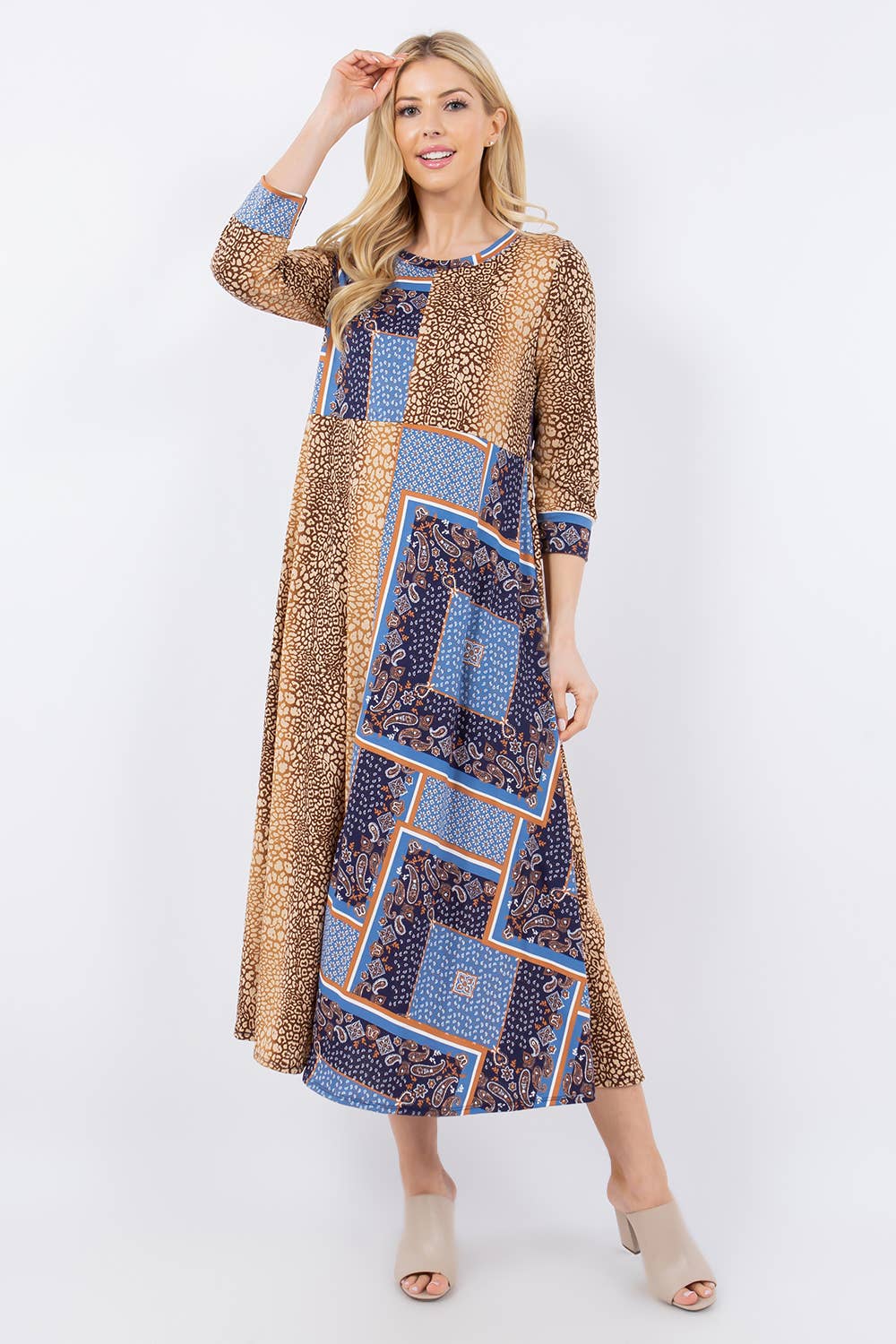 PLUS SIZE ANIMAL PRINT MODEST COLOR BLOCK DRESS -CD43836-PL