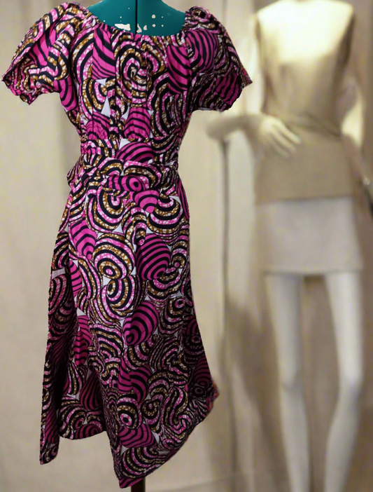 Pink tiger print puff sleeve dress